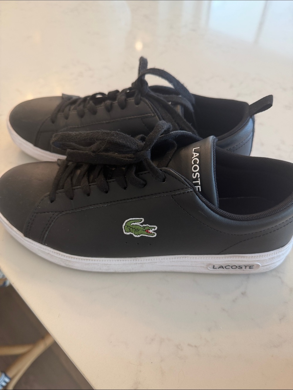 Lacoste Black Low-Top Leather Sneakers with Green Crocodile Logo